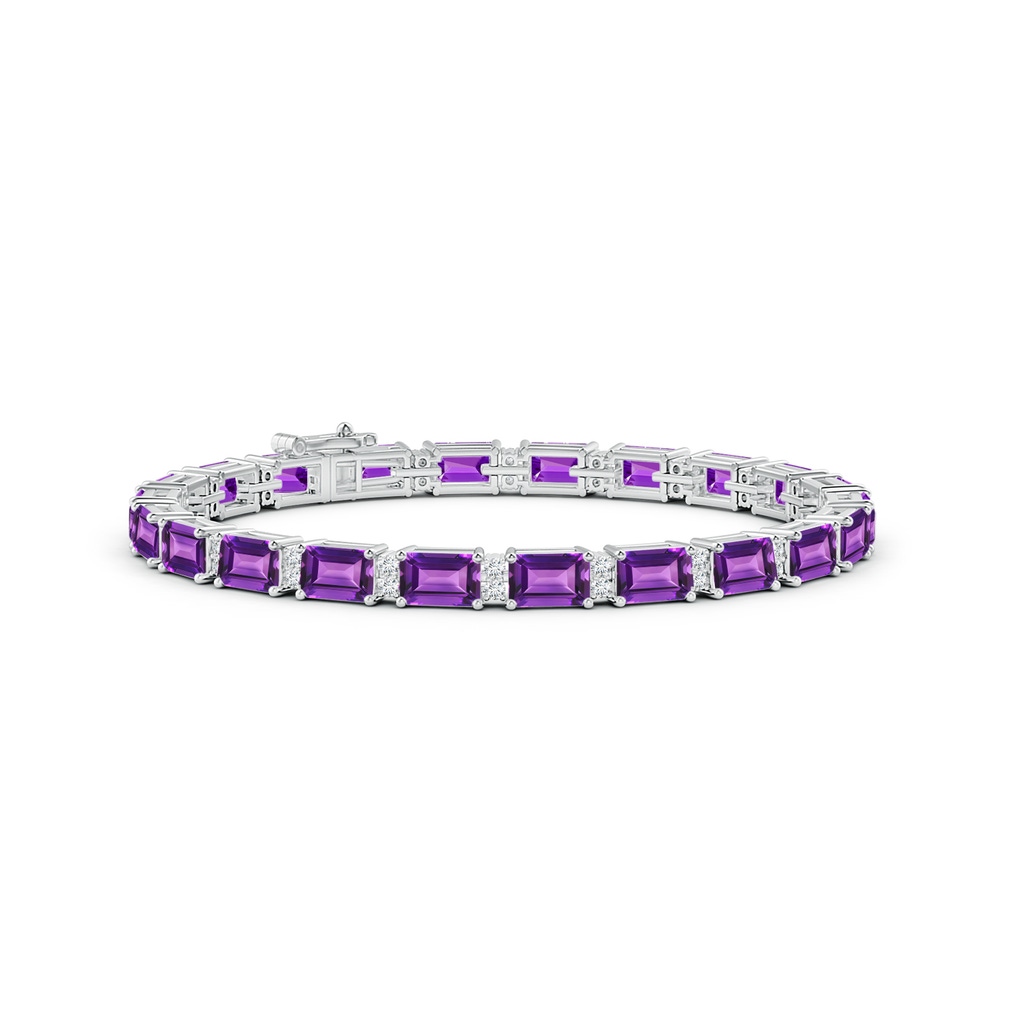 6x4mm AAAA Classic Emerald-Cut Amethyst Bracelet with Diamonds in White Gold