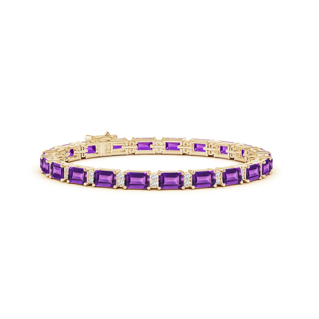 6x4mm AAAA Classic Emerald-Cut Amethyst Bracelet with Diamonds in Yellow Gold