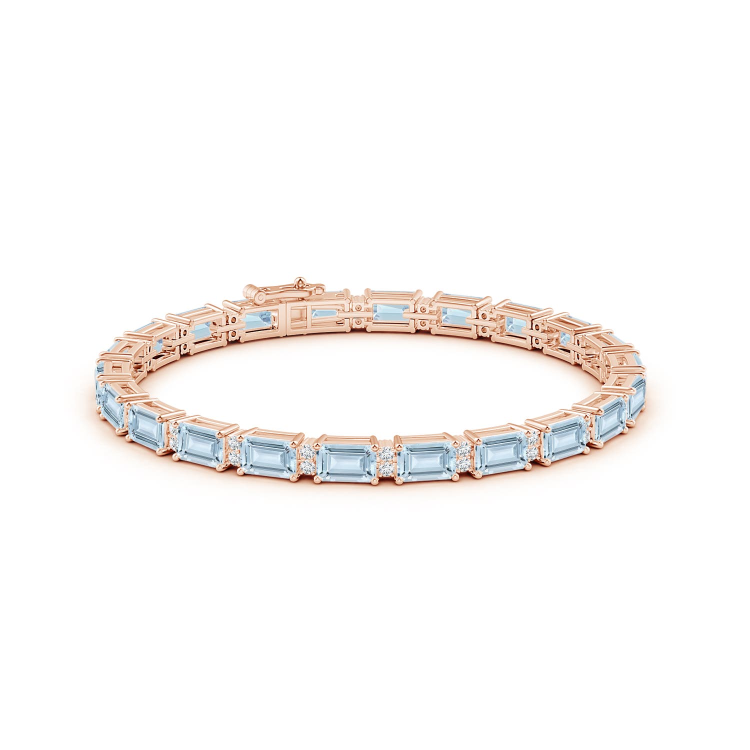 6x4mm A Classic Emerald-Cut Aquamarine Bracelet with Diamonds in Rose Gold