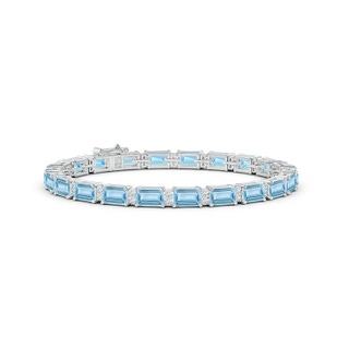 6x4mm AAA Classic Emerald-Cut Aquamarine Bracelet with Diamonds in White Gold