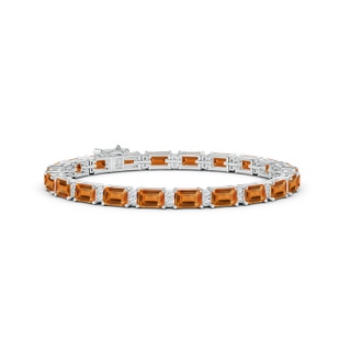 6x4mm AAA Classic Emerald-Cut Citrine Bracelet with Diamonds in White Gold