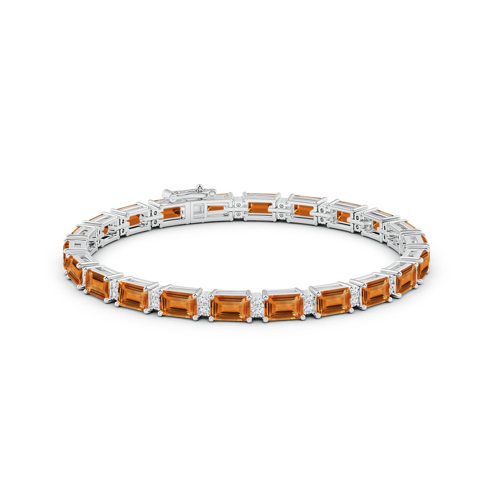 6x4mm AAA Classic Emerald-Cut Citrine Bracelet with Diamonds in White Gold Side 1