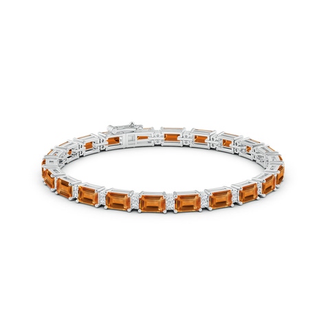 6x4mm AAA Classic Emerald-Cut Citrine Bracelet with Diamonds in White Gold - side 1