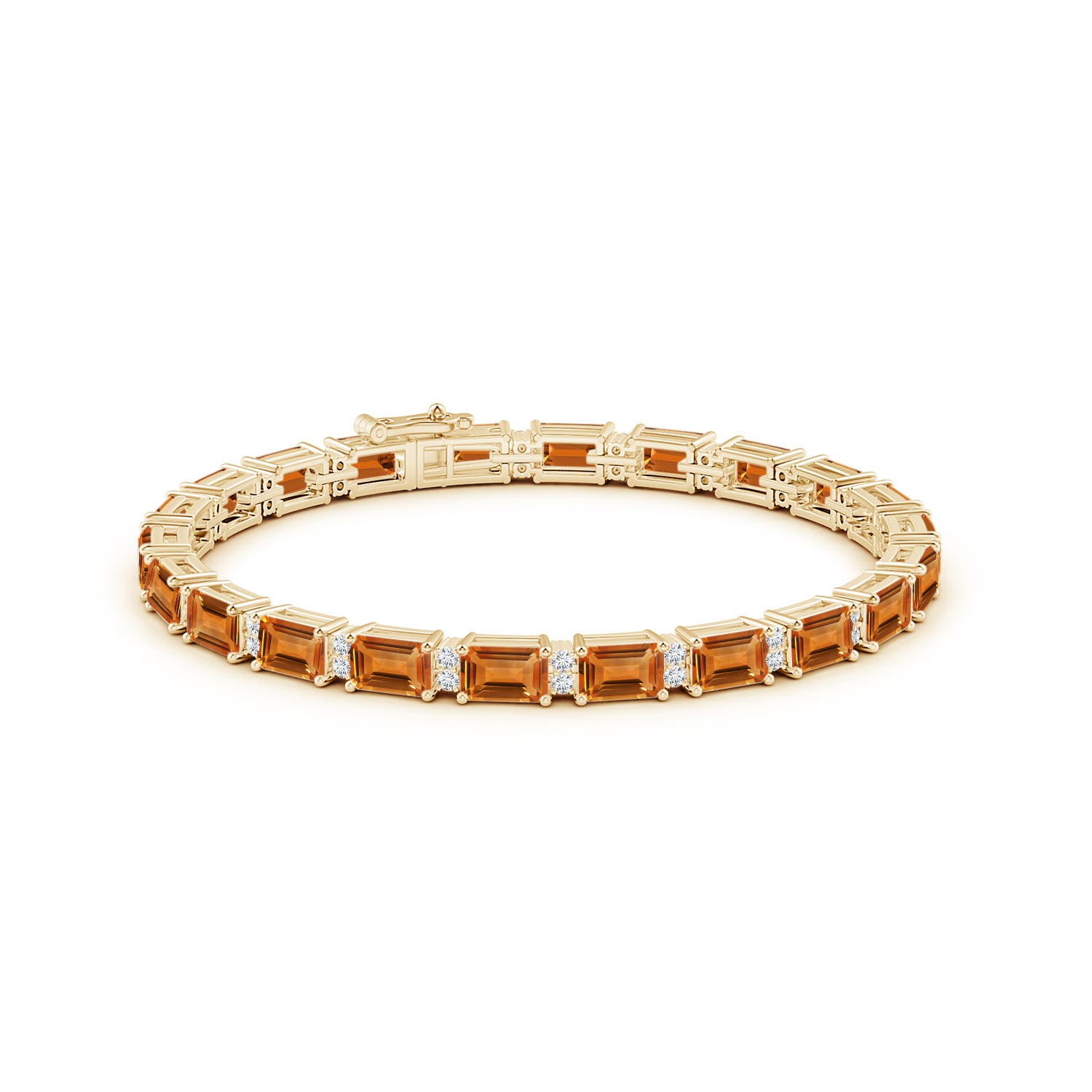 6x4mm AAA Classic Emerald-Cut Citrine Bracelet with Diamonds in Yellow Gold