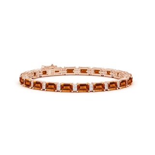 6x4mm AAAA Classic Emerald-Cut Citrine Bracelet with Diamonds in Rose Gold