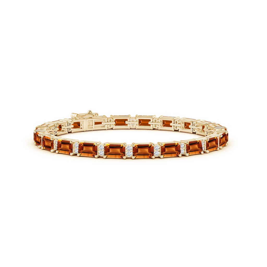 6x4mm AAAA Classic Emerald-Cut Citrine Bracelet with Diamonds in Yellow Gold
