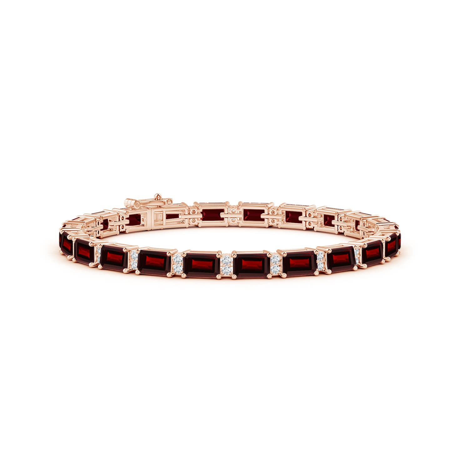 6x4mm AA Classic Emerald-Cut Garnet Bracelet with Diamonds in Rose Gold