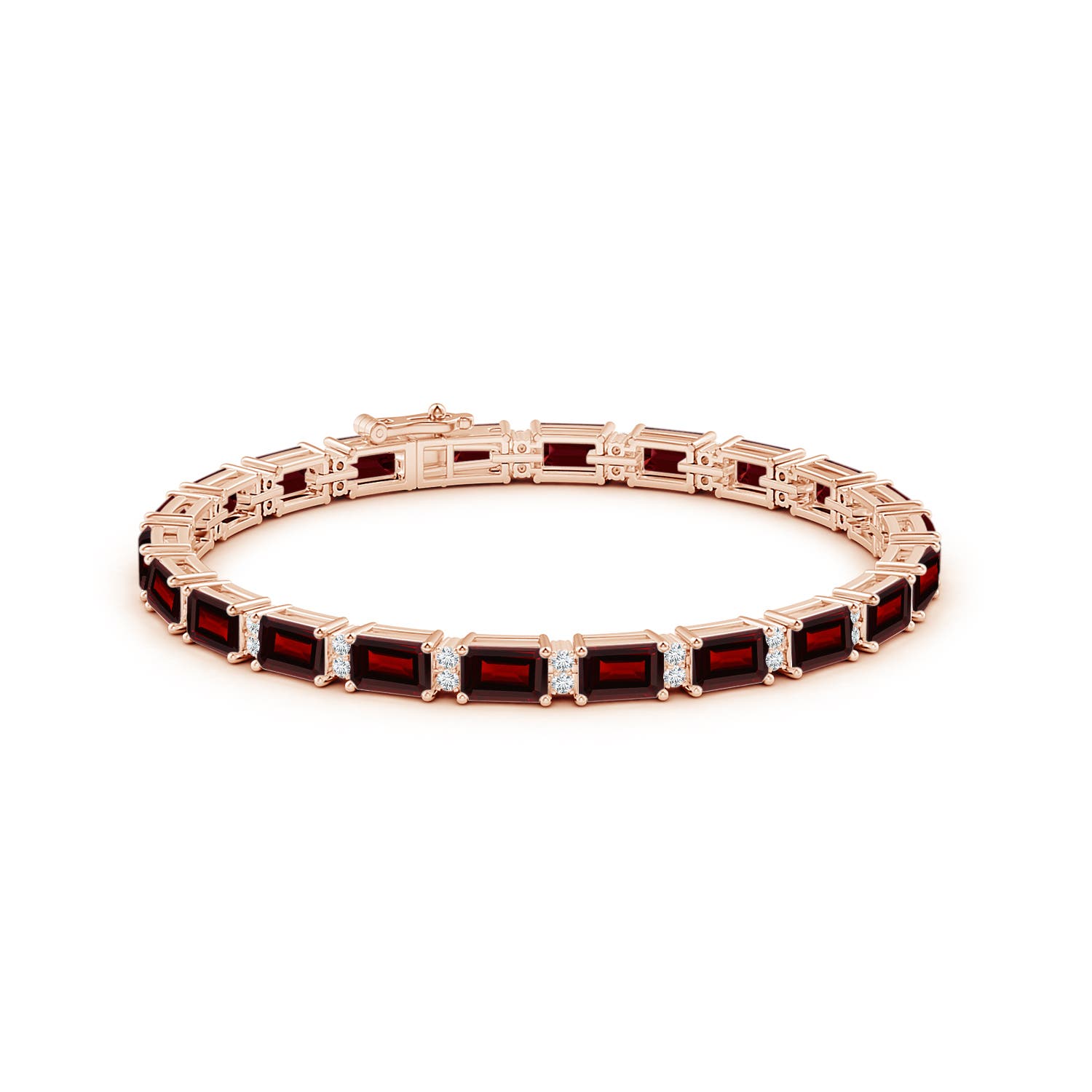 6x4mm AA Classic Emerald-Cut Garnet Bracelet with Diamonds in Rose Gold