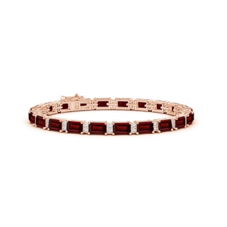 6x4mm AAA Classic Emerald-Cut Garnet Bracelet with Diamonds in Rose Gold