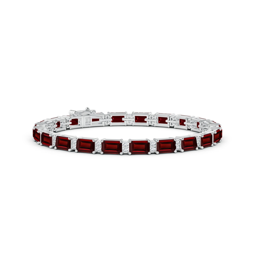 6x4mm AAA Classic Emerald-Cut Garnet Bracelet with Diamonds in White Gold