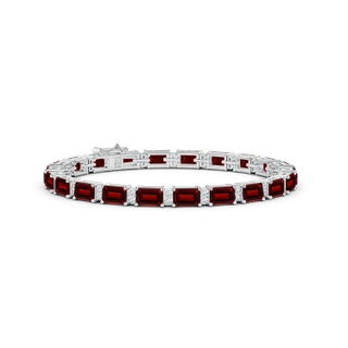 6x4mm AAAA Classic Emerald-Cut Garnet Bracelet with Diamonds in White Gold