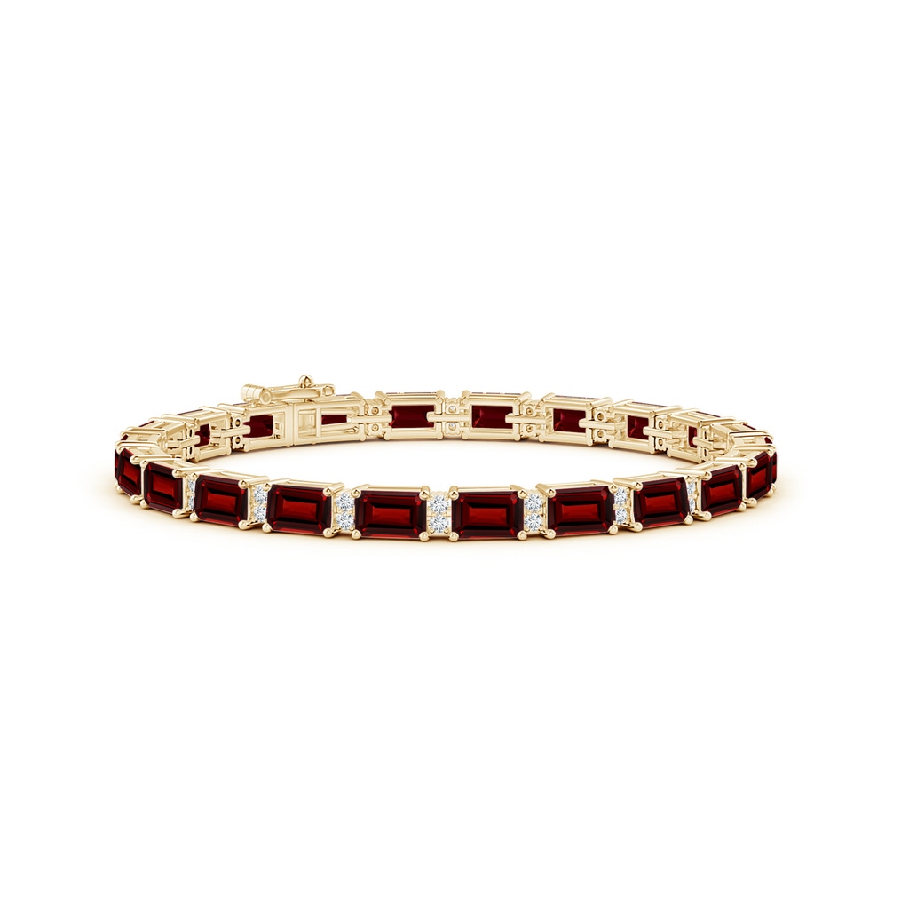 6x4mm AAAA Classic Emerald-Cut Garnet Bracelet with Diamonds in Yellow Gold