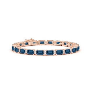 6x4mm AA Classic Emerald-Cut London Blue Topaz Bracelet with Diamonds in Rose Gold