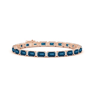 6x4mm AAA Classic Emerald-Cut London Blue Topaz Bracelet with Diamonds in Rose Gold