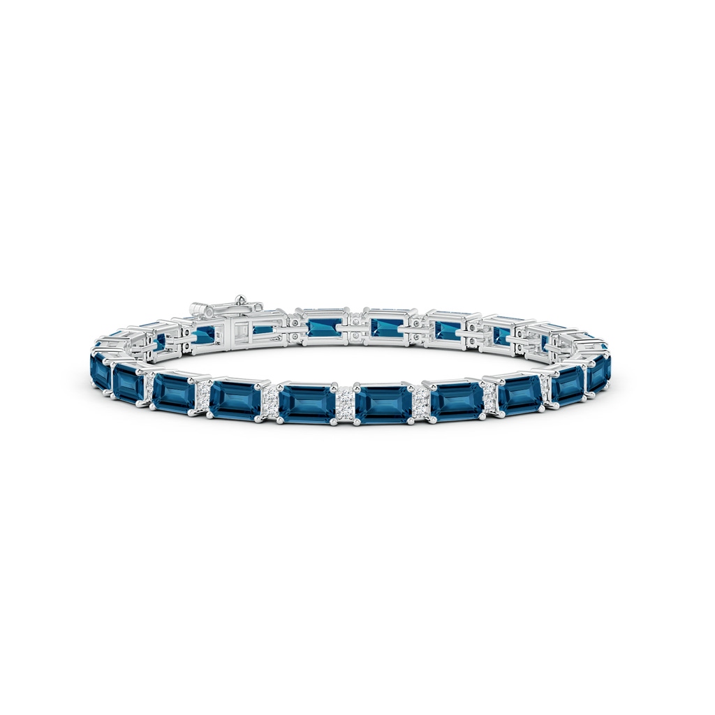 6x4mm AAA Classic Emerald-Cut London Blue Topaz Bracelet with Diamonds in White Gold