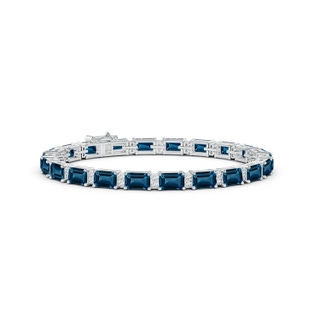 6x4mm AAAA Classic Emerald-Cut London Blue Topaz Bracelet with Diamonds in White Gold