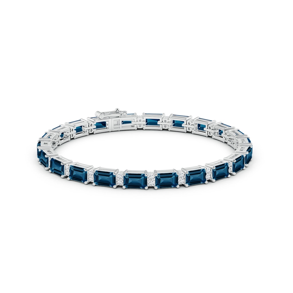 6x4mm AAAA Classic Emerald-Cut London Blue Topaz Bracelet with Diamonds in White Gold Side 1