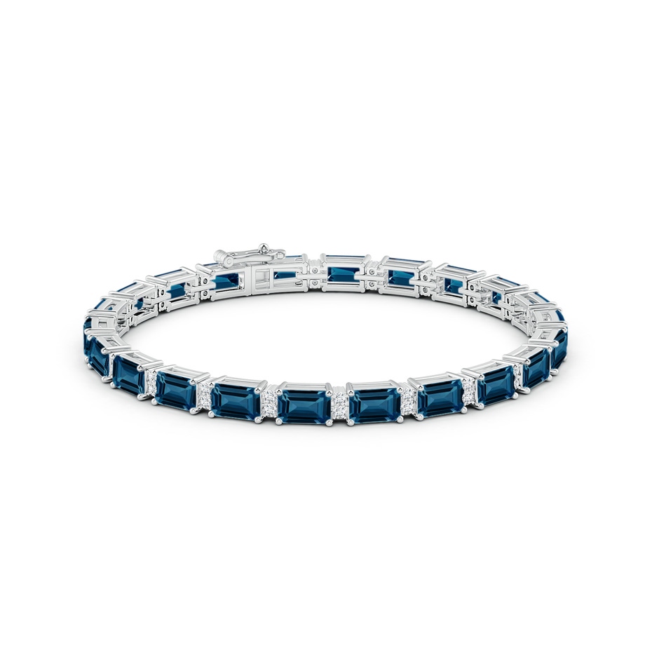 6x4mm AAAA Classic Emerald-Cut London Blue Topaz Bracelet with Diamonds in White Gold side 1