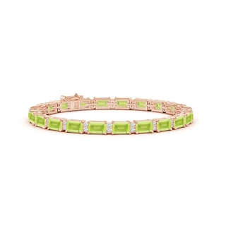 6x4mm A Classic Emerald-Cut Peridot Bracelet with Diamonds in Rose Gold