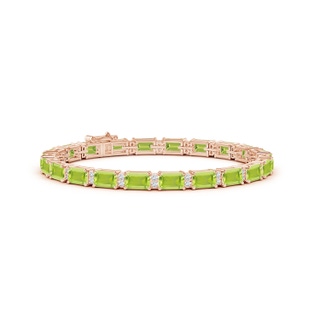 6x4mm AA Classic Emerald-Cut Peridot Bracelet with Diamonds in Rose Gold