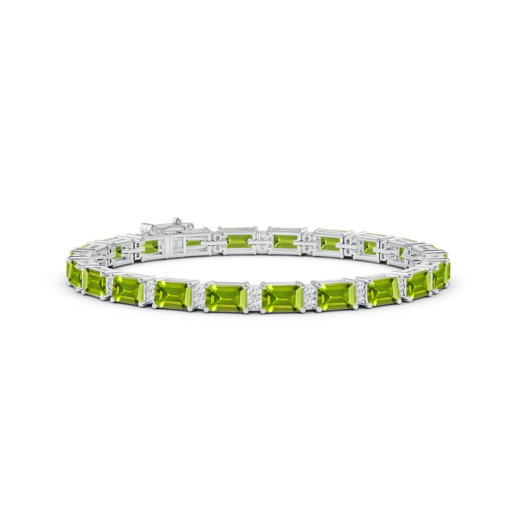 6x4mm AAA Classic Emerald-Cut Peridot Bracelet with Diamonds in White Gold