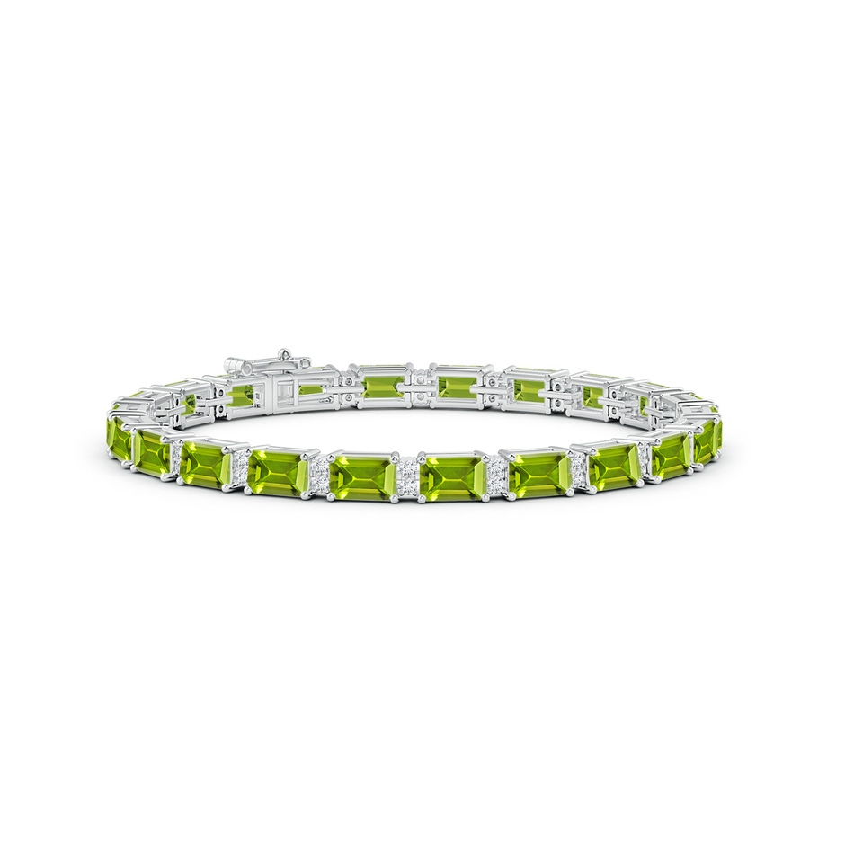 6x4mm AAA Classic Emerald-Cut Peridot Bracelet with Diamonds in White Gold 