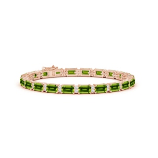 6x4mm AAAA Classic Emerald-Cut Peridot Bracelet with Diamonds in Rose Gold