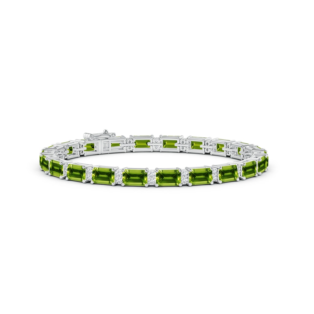 6x4mm AAAA Classic Emerald-Cut Peridot Bracelet with Diamonds in White Gold