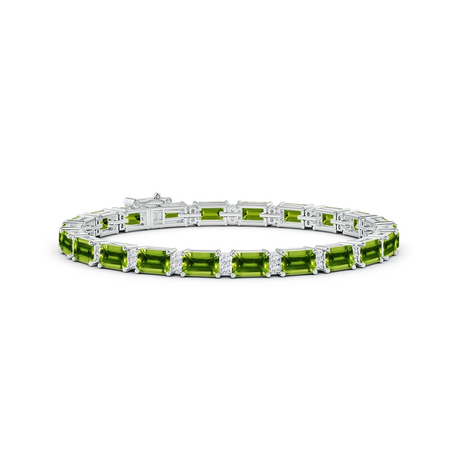 6x4mm AAAA Classic Emerald-Cut Peridot Bracelet with Diamonds in White Gold 