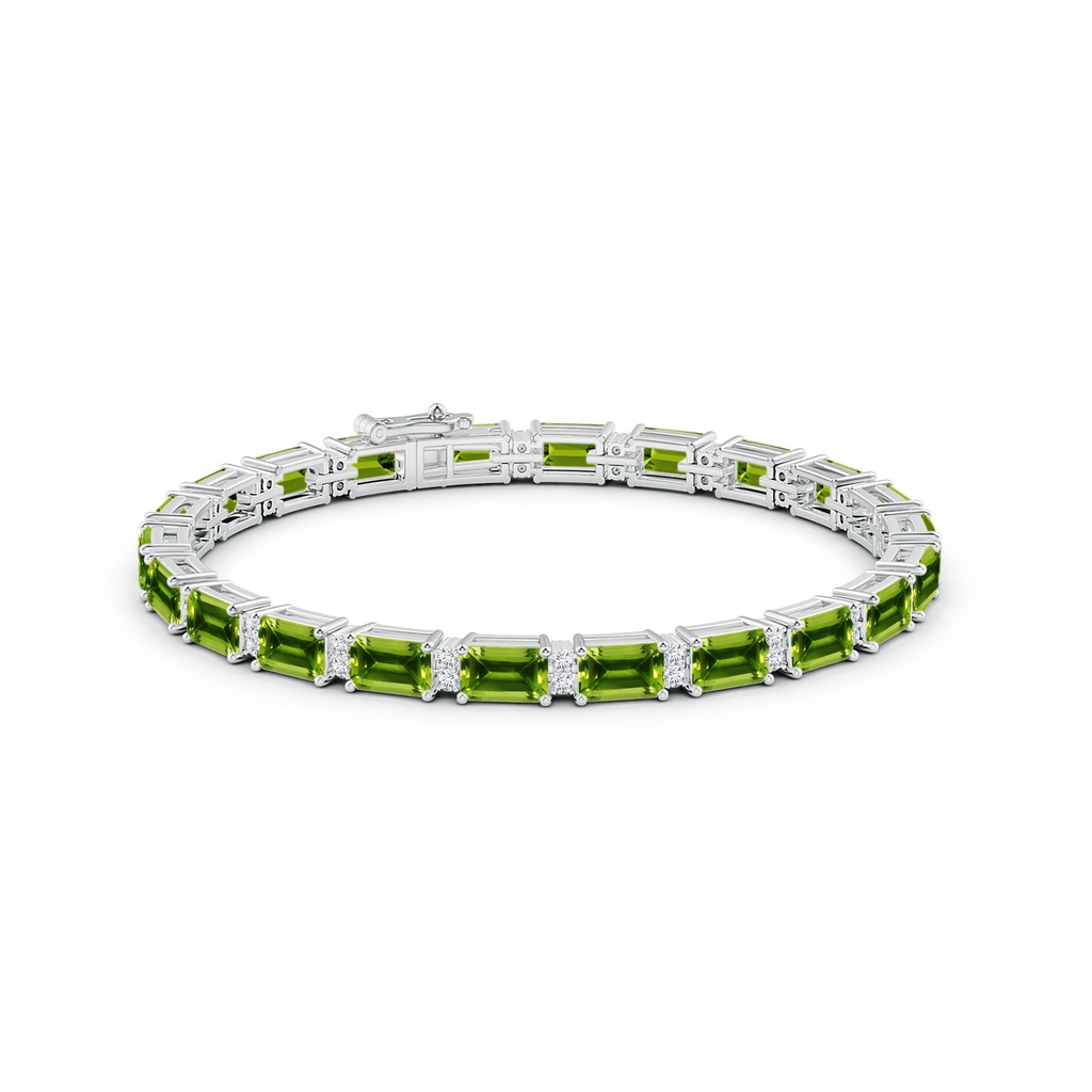 6x4mm AAAA Classic Emerald-Cut Peridot Bracelet with Diamonds in White Gold Side 1