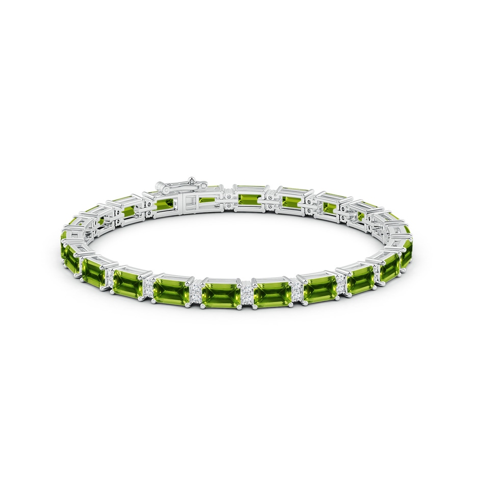 6x4mm AAAA Classic Emerald-Cut Peridot Bracelet with Diamonds in White Gold side 1