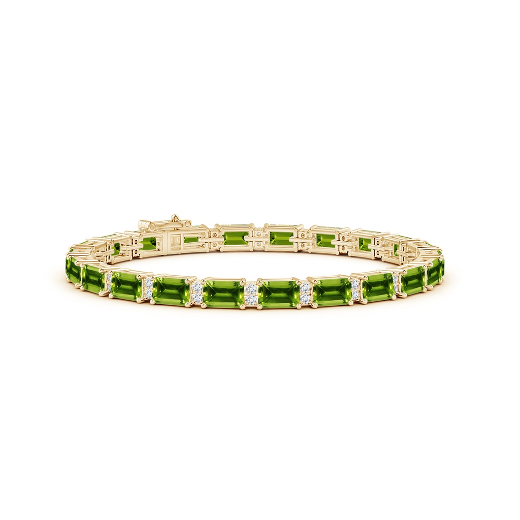 6x4mm AAAA Classic Emerald-Cut Peridot Bracelet with Diamonds in Yellow Gold