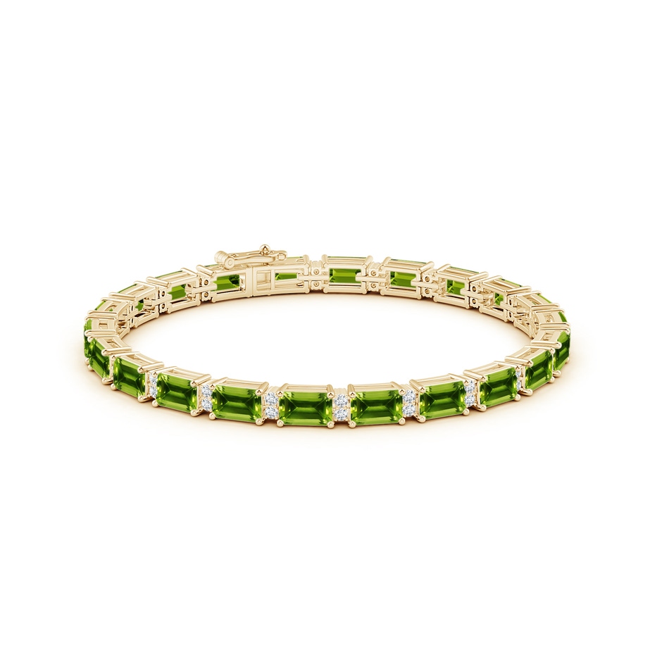 6x4mm AAAA Classic Emerald-Cut Peridot Bracelet with Diamonds in Yellow Gold side 1