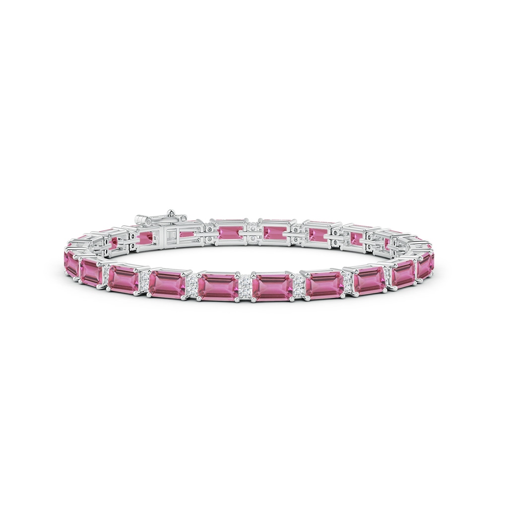 6x4mm AAA Classic Emerald-Cut Pink Tourmaline Bracelet with Diamonds in White Gold