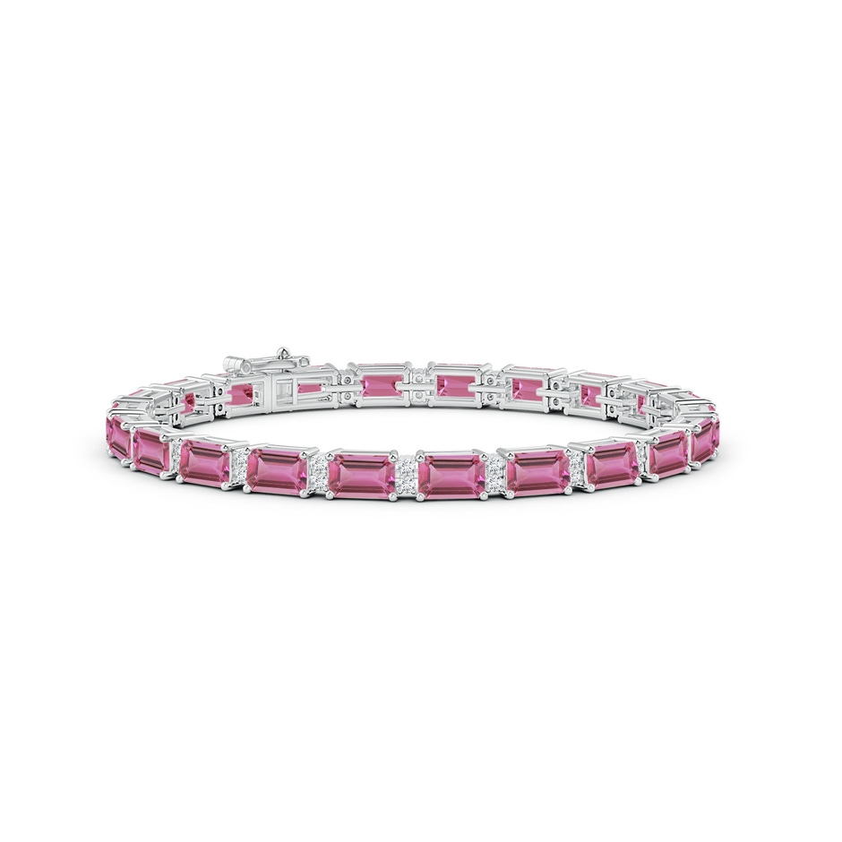 6x4mm AAA Classic Emerald-Cut Pink Tourmaline Bracelet with Diamonds in White Gold 