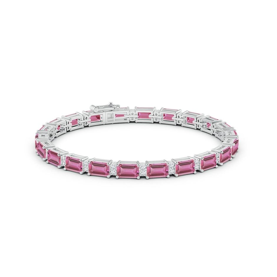 6x4mm AAA Classic Emerald-Cut Pink Tourmaline Bracelet with Diamonds in White Gold side 1