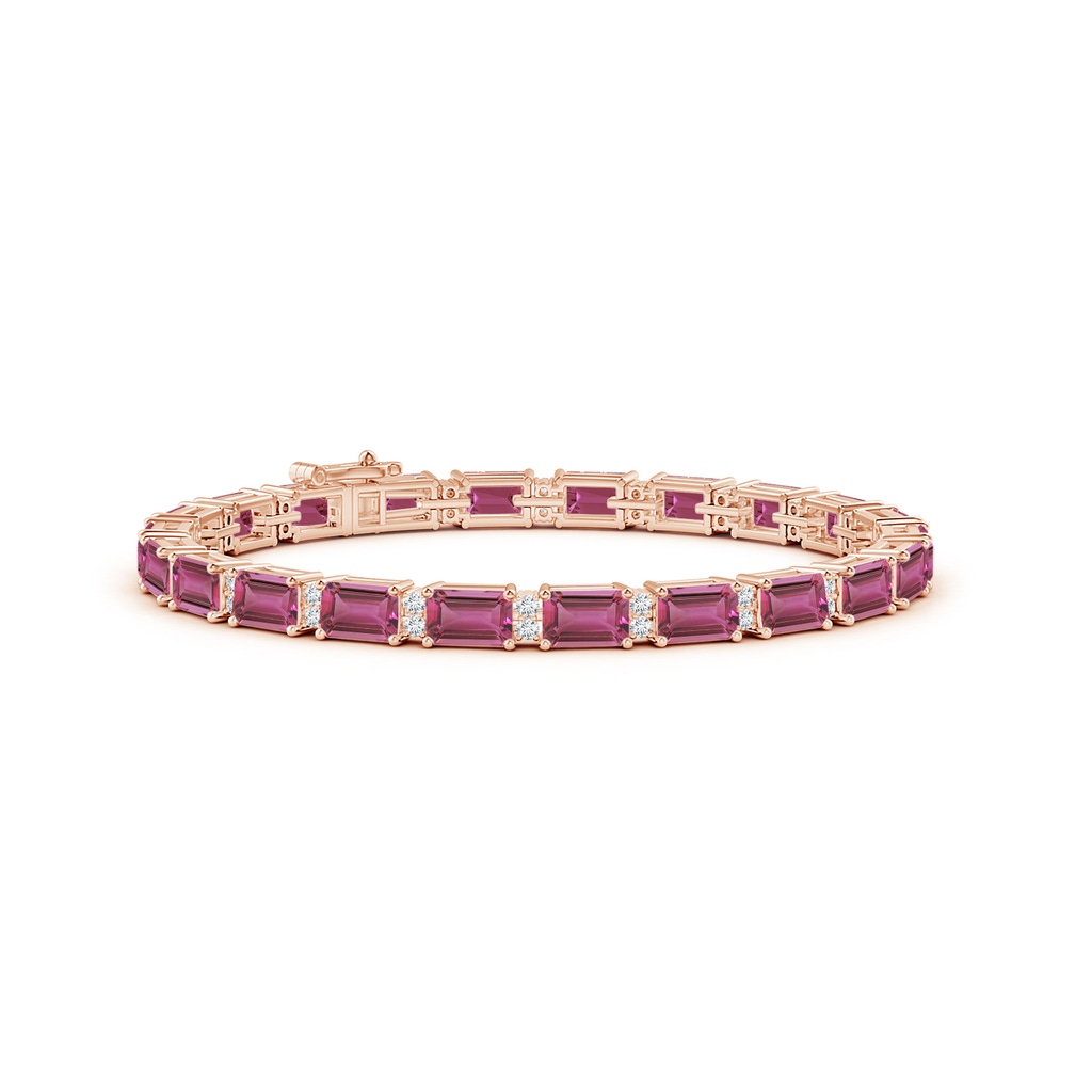 6x4mm AAAA Classic Emerald-Cut Pink Tourmaline Bracelet with Diamonds in Rose Gold