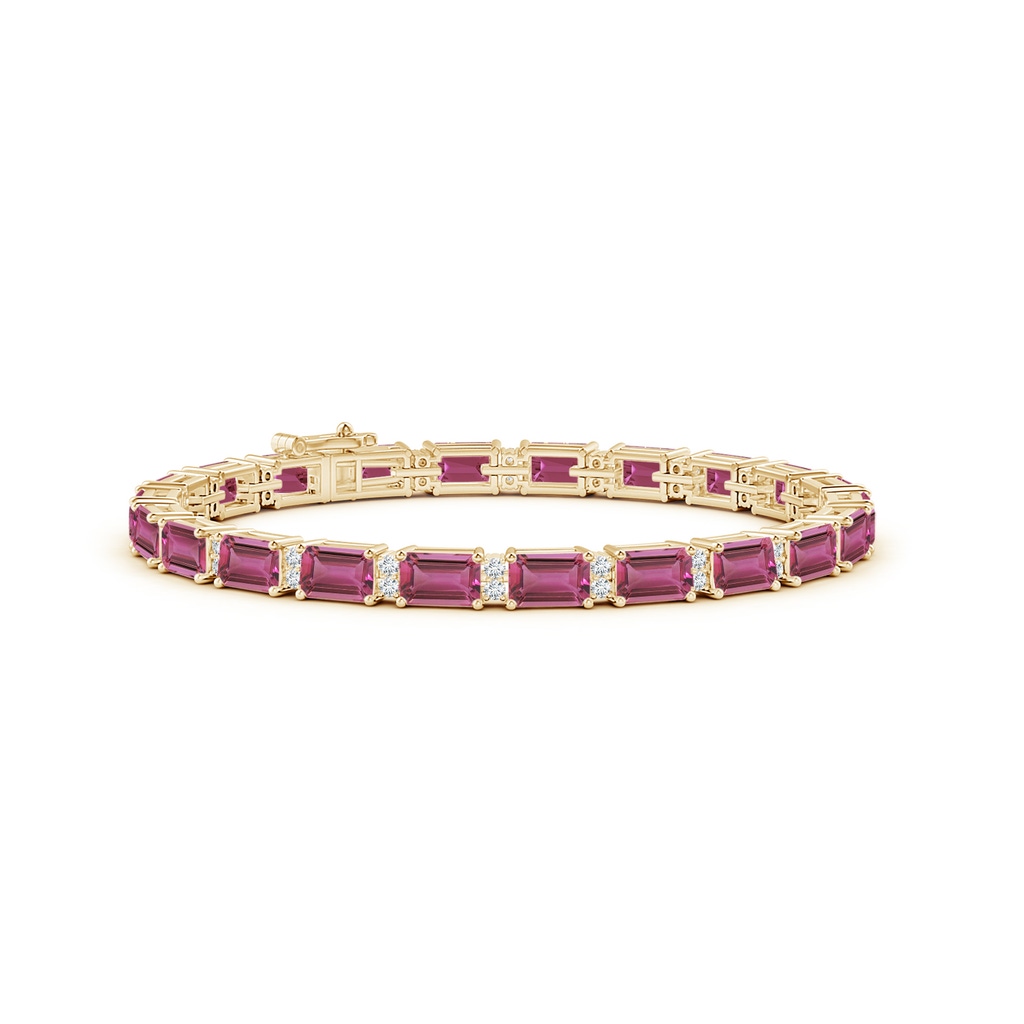 6x4mm AAAA Classic Emerald-Cut Pink Tourmaline Bracelet with Diamonds in Yellow Gold