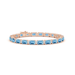 6x4mm AA Classic Emerald-Cut Swiss Blue Topaz Bracelet with Diamonds in Rose Gold