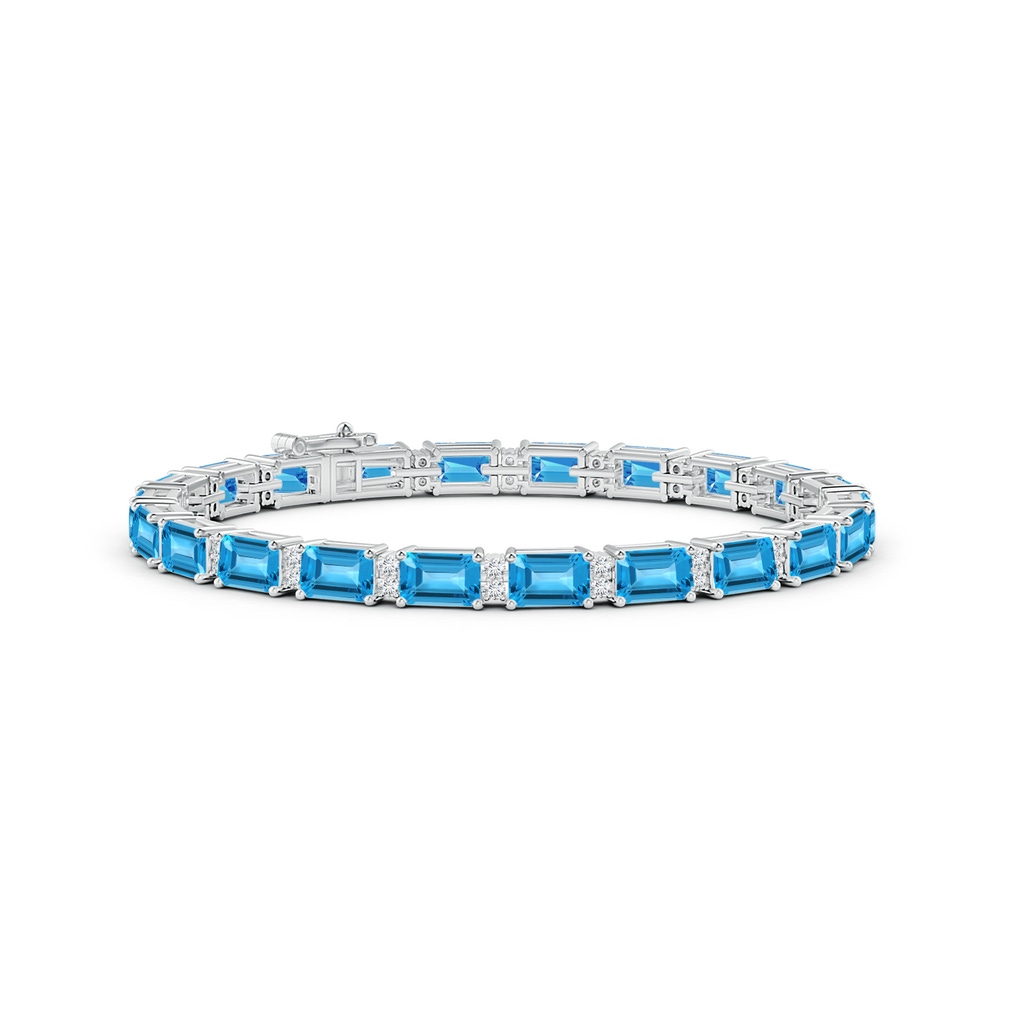 6x4mm AAA Classic Emerald-Cut Swiss Blue Topaz Bracelet with Diamonds in White Gold