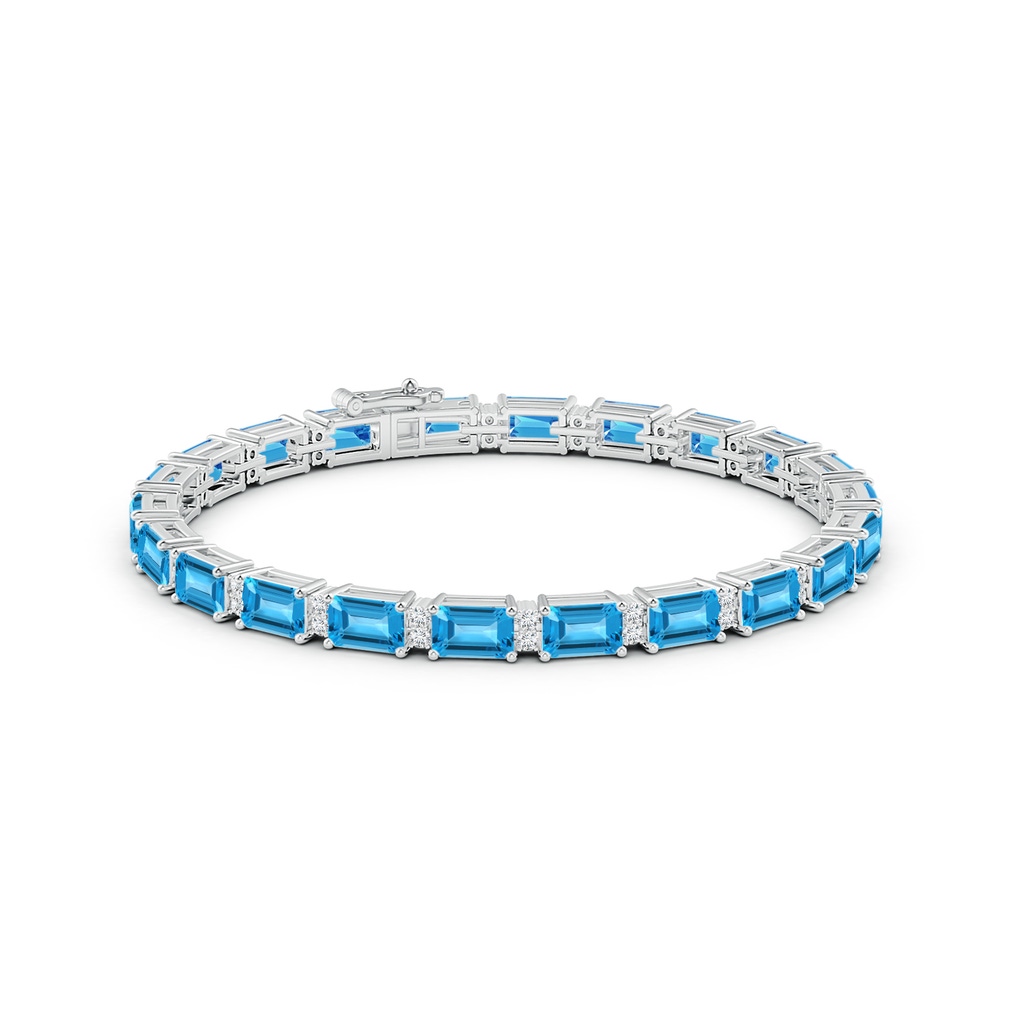 6x4mm AAA Classic Emerald-Cut Swiss Blue Topaz Bracelet with Diamonds in White Gold Side 1