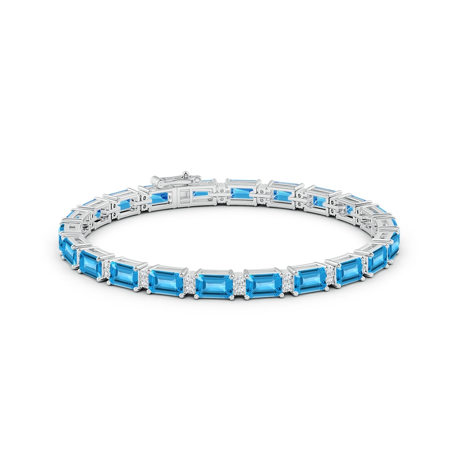 6x4mm AAA Classic Emerald-Cut Swiss Blue Topaz Bracelet with Diamonds in White Gold side 1