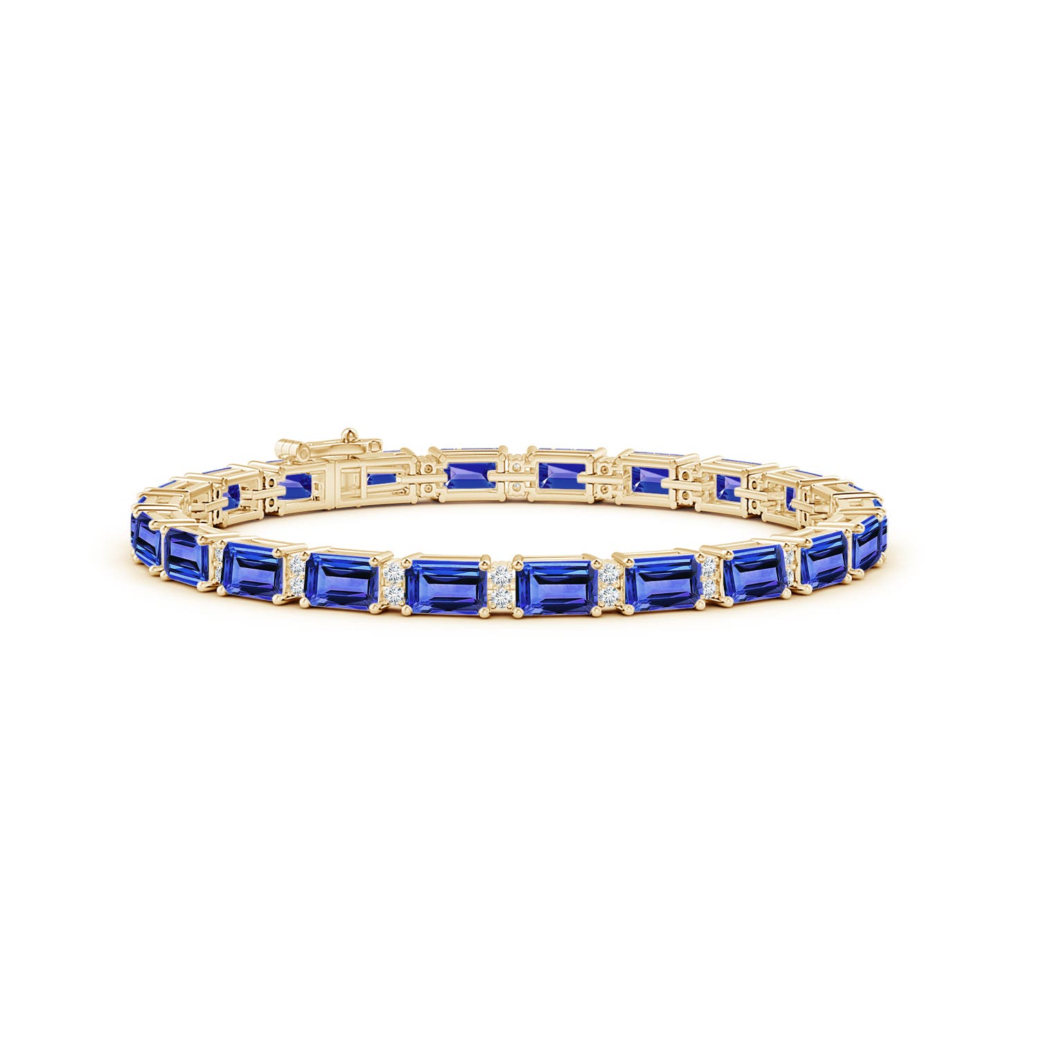 6x4mm AAA Classic Emerald-Cut Tanzanite Bracelet with Diamonds in Yellow Gold