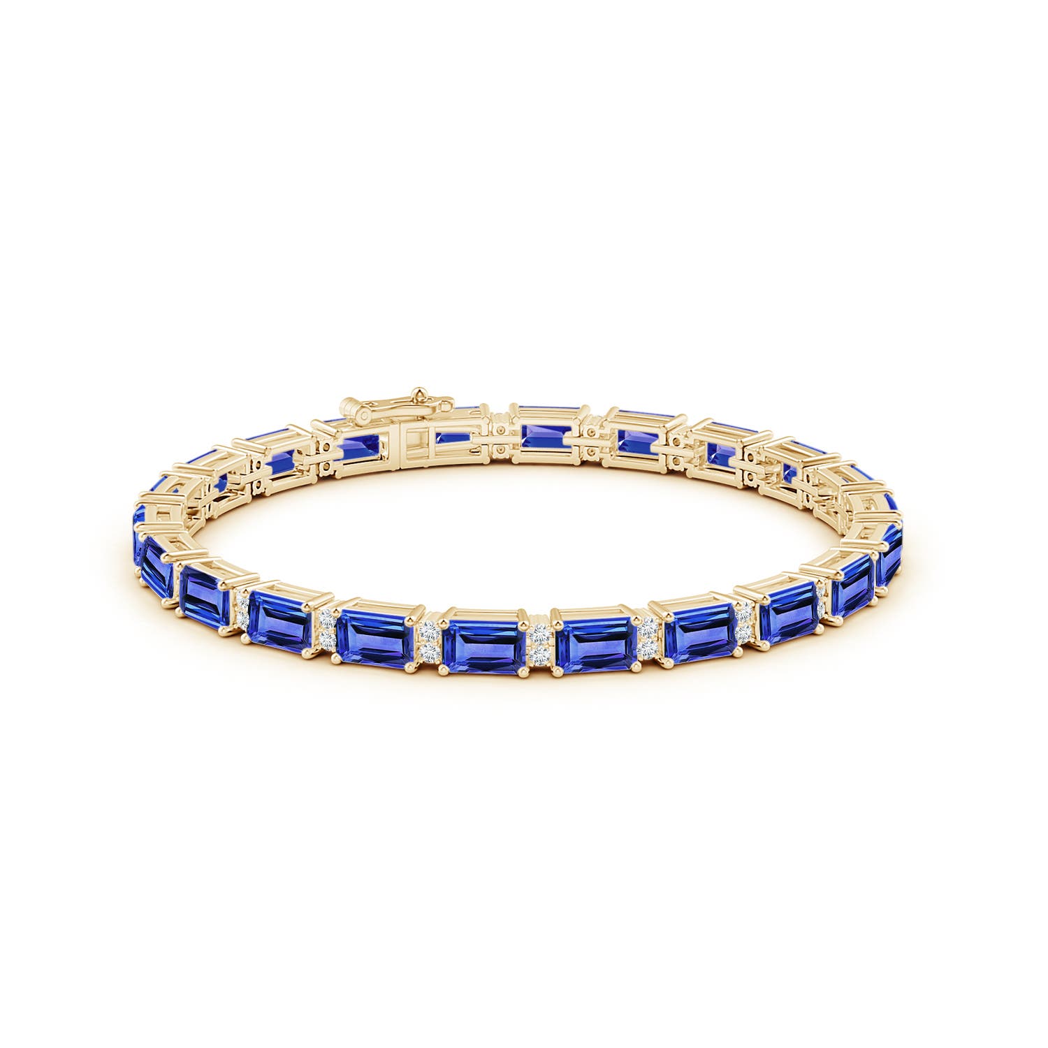6x4mm AAA Classic Emerald-Cut Tanzanite Bracelet with Diamonds in Yellow Gold