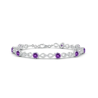 4mm AAA Amethyst and Diamond Infinity Link Bracelet in White Gold