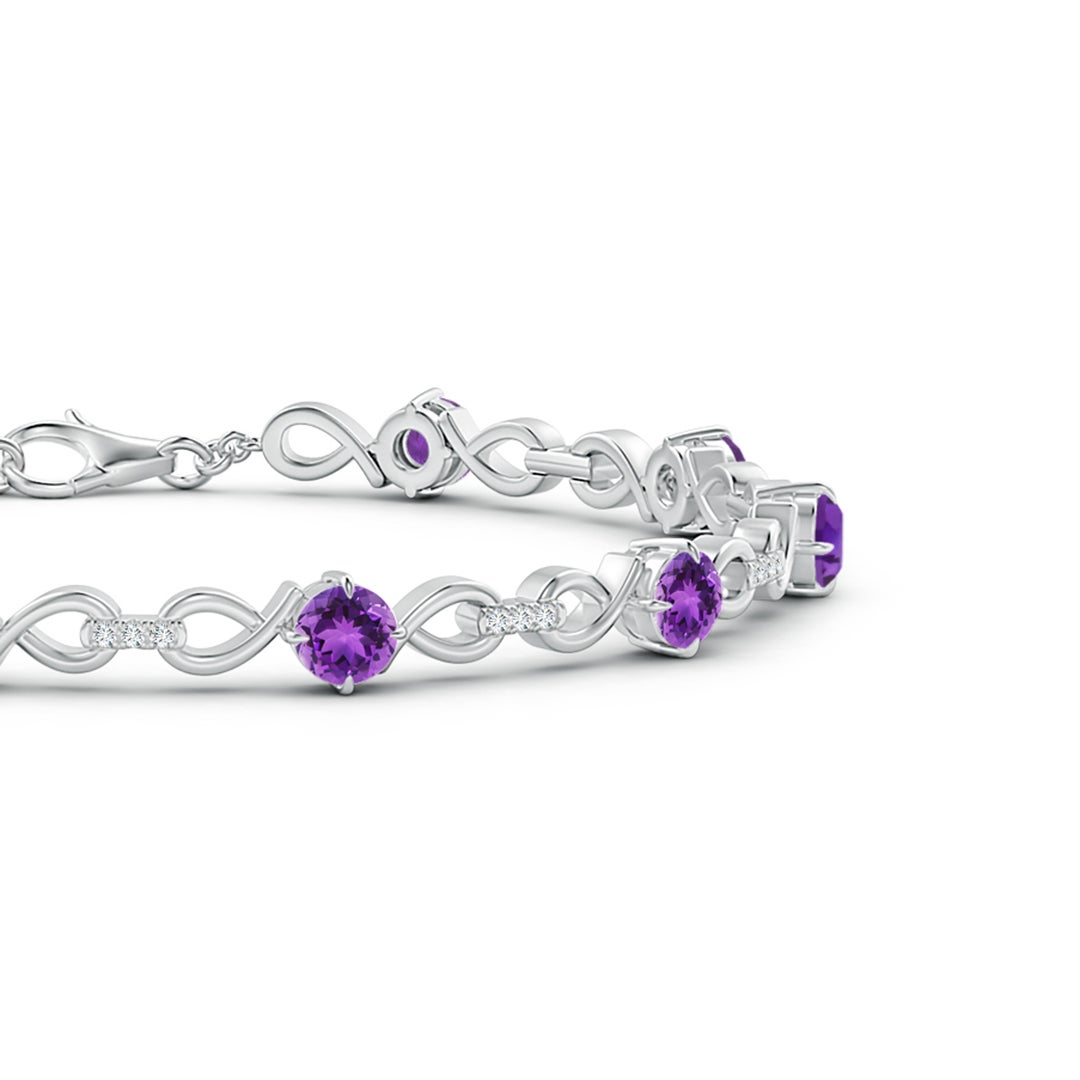 4mm AAA Amethyst and Diamond Infinity Link Bracelet in White Gold - side 1