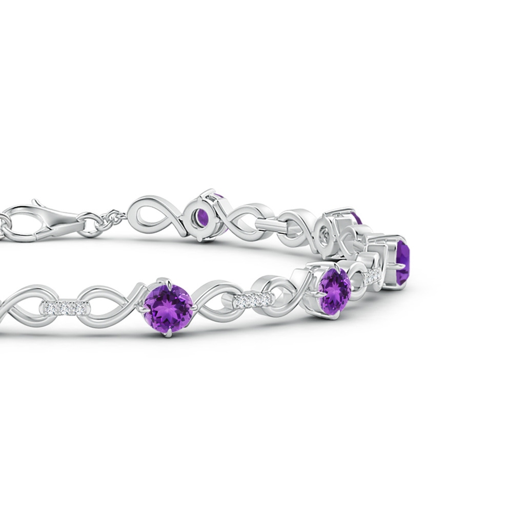 4mm AAA Amethyst and Diamond Infinity Link Bracelet in White Gold Side 1