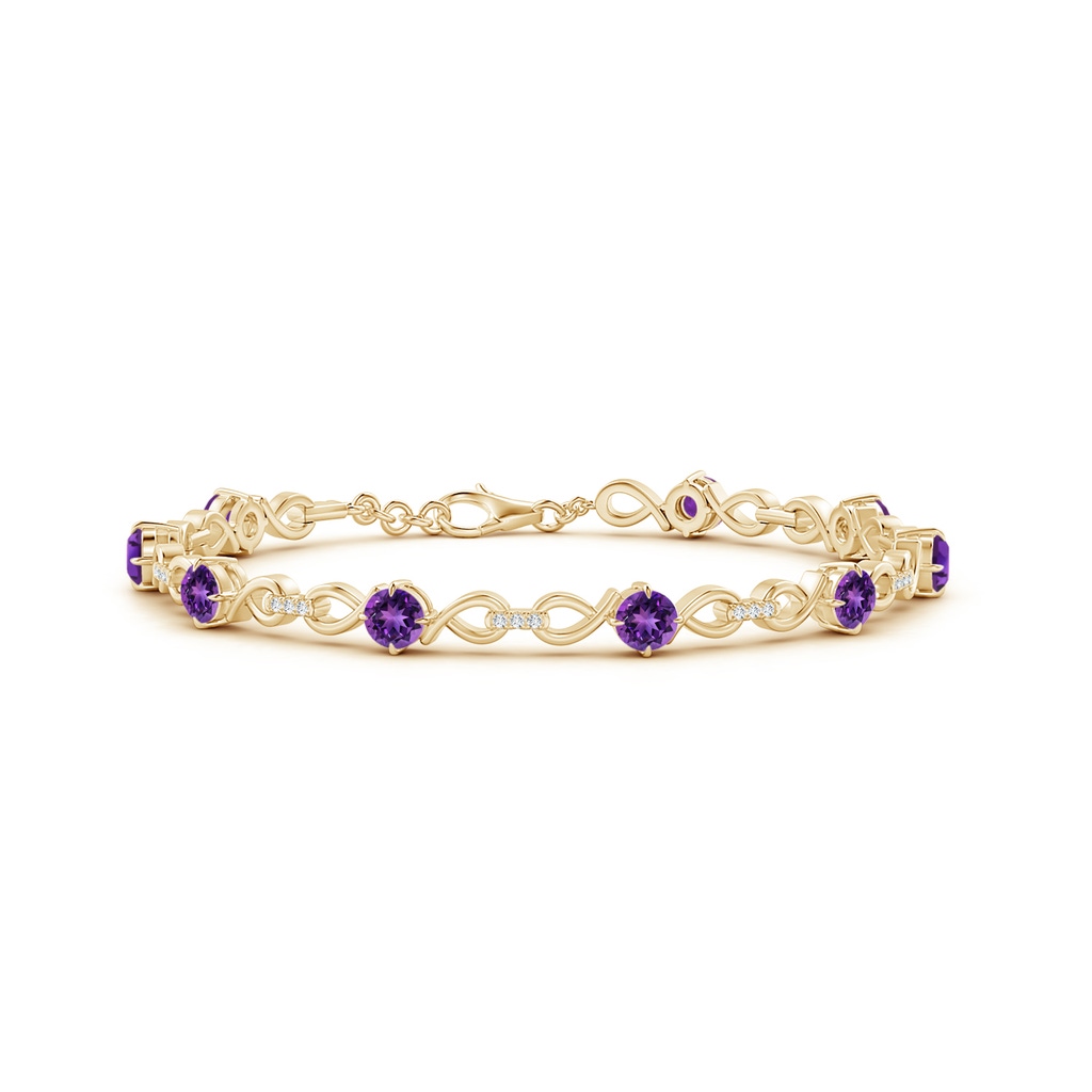 4mm AAAA Amethyst and Diamond Infinity Link Bracelet in Yellow Gold