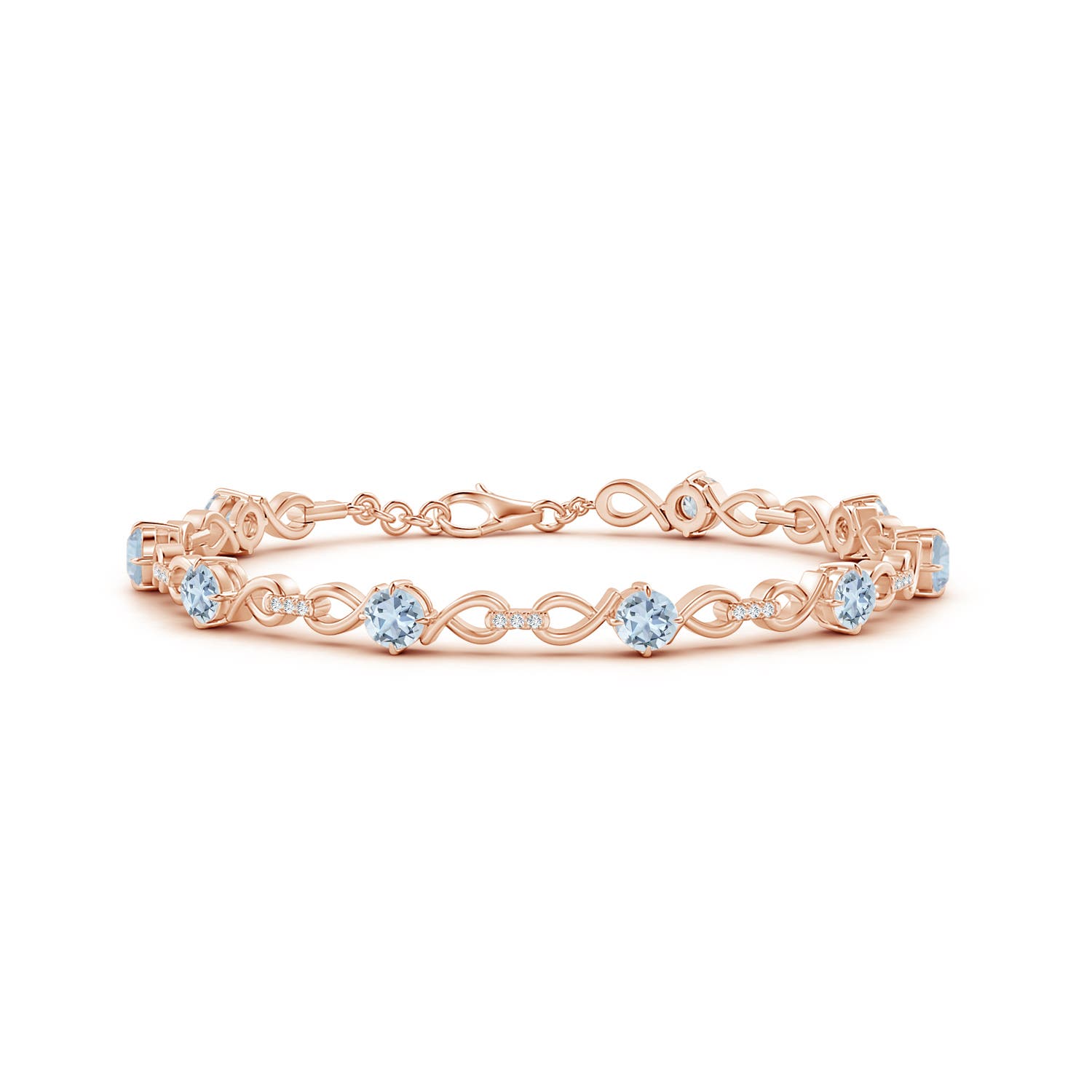4mm A Aquamarine and Diamond Infinity Link Bracelet in Rose Gold