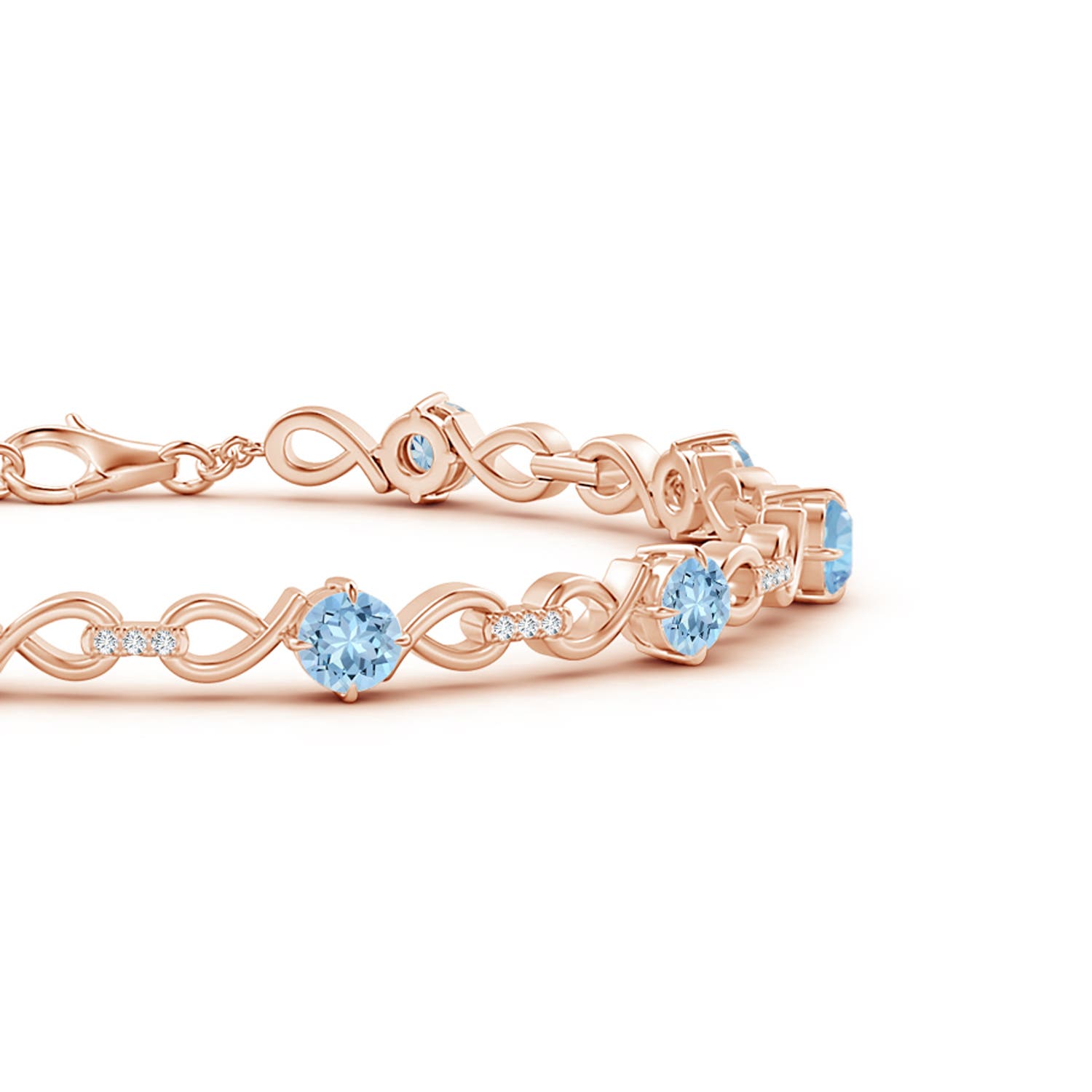 4mm AAA Aquamarine and Diamond Infinity Link Bracelet in Rose Gold